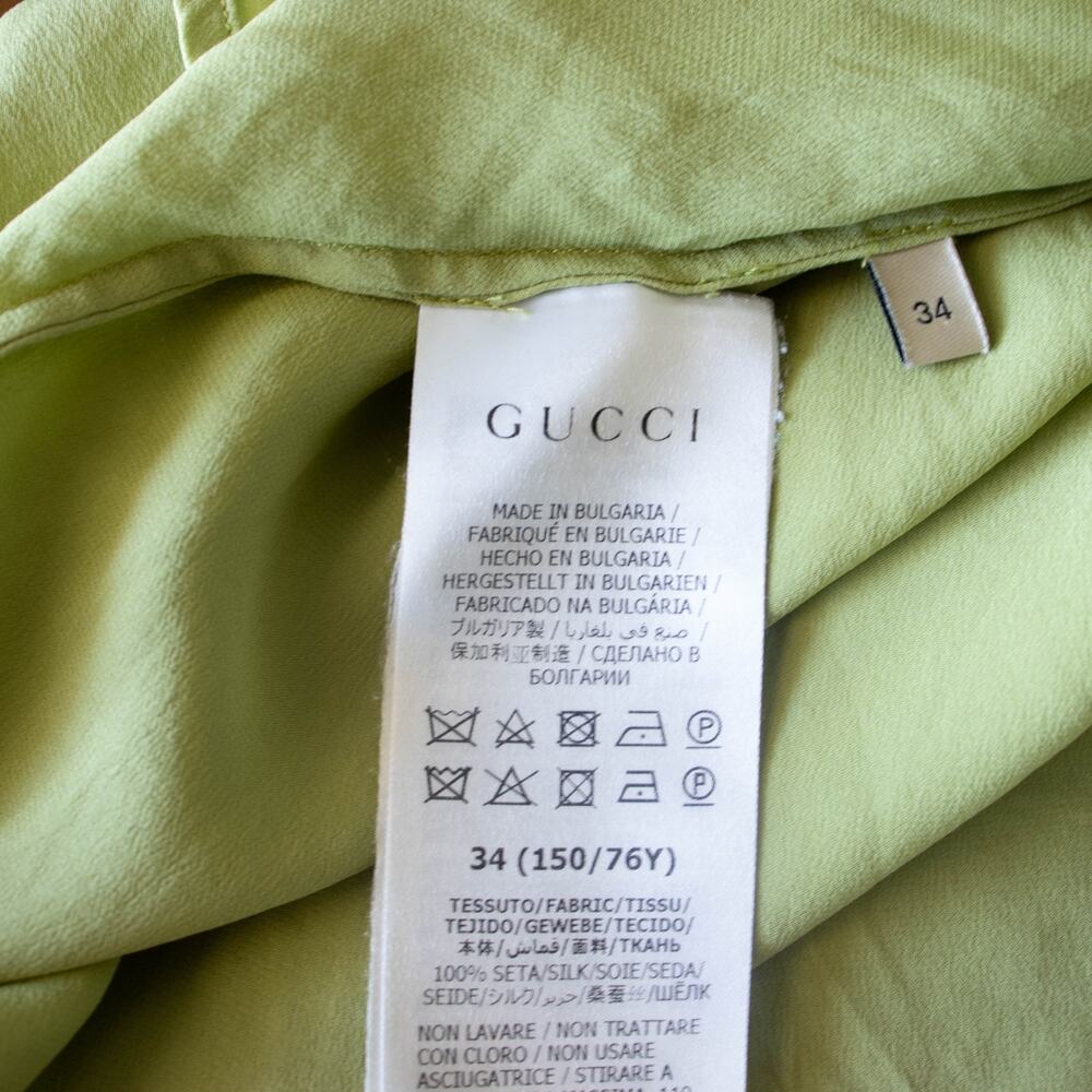 Gucci Uniform SILK Womens SIZE 34 Top Tie Neck Blouse Green LS - Picture 8 of 9